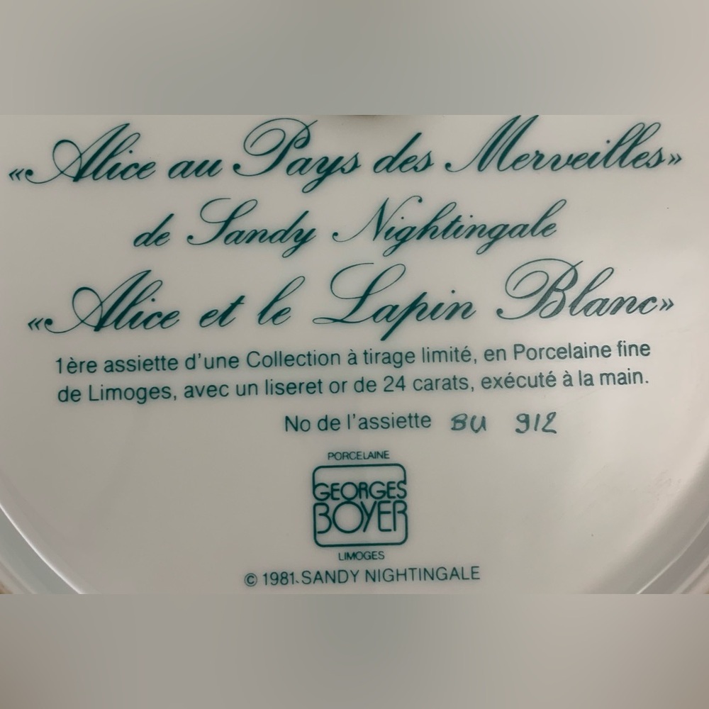 Limoges,  Alice in Wonderland collection Limited Edition, Plate #1 - Picture 5 of 5